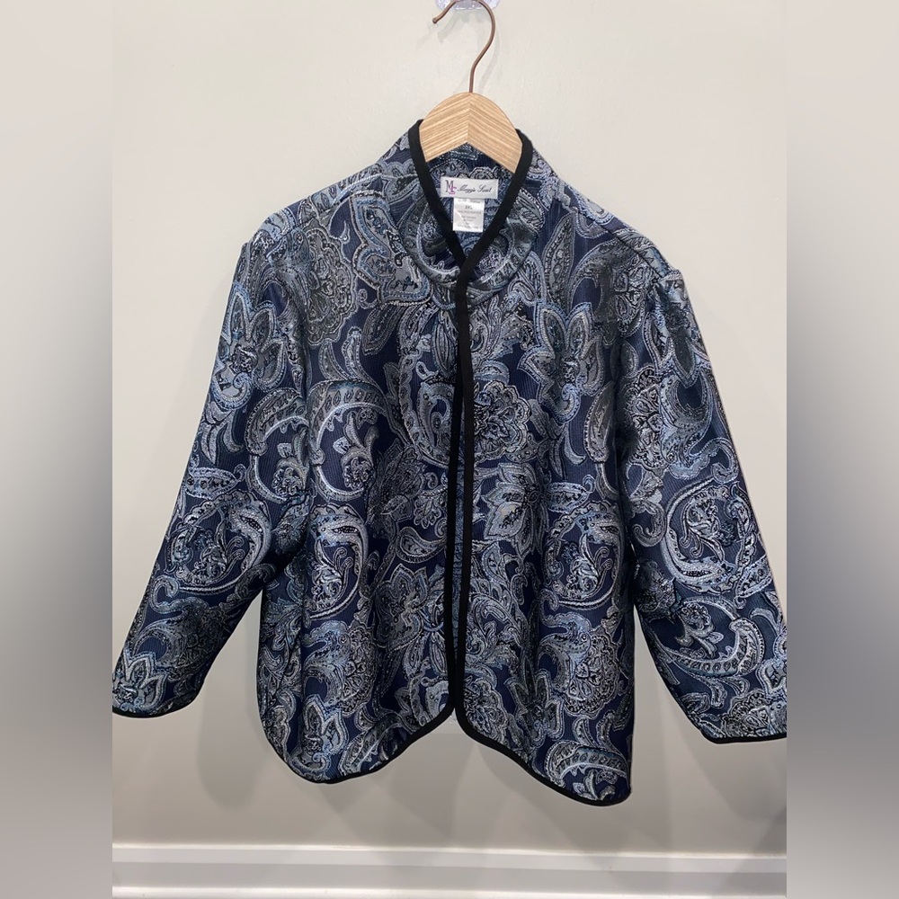 Maggie Sweet Paisley Jacket Blue Silver Open Front Women’s 2XL Lightweight